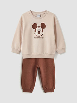 Mickey Mouse Bask?l? Erkek Bebek Sweatshirt ve E?ofman Alt