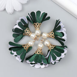 Декор текстиль «Цветок 2 с жемчужиной. Хвойный и белый», набор 6 шт., 3 см