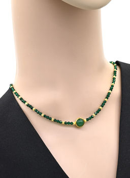 Чокер на шею из циркона с кварцем шарик 3мм цв.зеленый, 39см