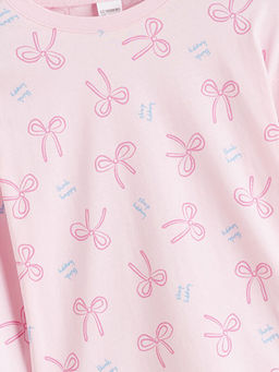 Bisiklet Yaka Fiyonk Bask?l? K?z ?ocuk Pijama Tak?m?