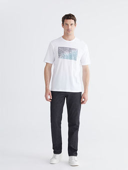 Bisiklet Yaka Bask?l? Penye Erkek Ti??rt