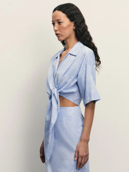 Укороченная рубашка с цветочным принтом / Zarina  фото 4