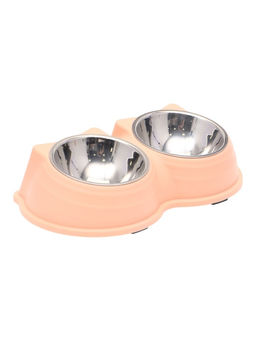 Миска металлическая двойная на пластиковом основании "Кисы", 28 х 16,3 х 7,3 см, розовая