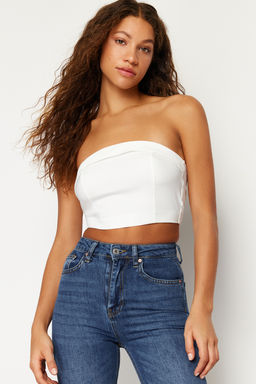 Ekru Straplez Korse Crop Dokuma Bluz TWOSS23BZ00939 - Trendyolmilla фото 2