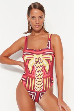 Tropikal Desenli Kare Yaka Normal Paca Mayo TBESS23MA00338