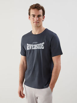 Bisiklet Yaka K?sa Kollu Bask?l? Penye Erkek Ti??rt