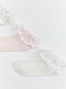 K?z Bebek T?l Detayl? Patik ?orap 3l?