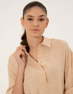 Bej Keten Kar___ml_ A Kesim G_mlek Elbise - Pierre cardin фото 2