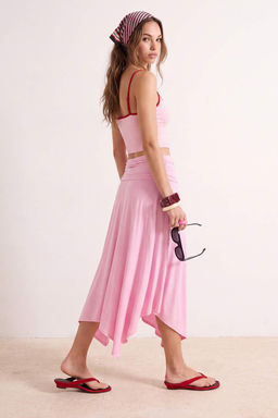 Pembe %100 Viskon Asimetrik Astarl_ Maxi Uzun Etek TWOSS26ET00242 - Trendyolmilla фото 3