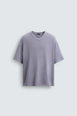 CAMISETA CUELLO PICO ALGOD?N - C??AMO / Malva