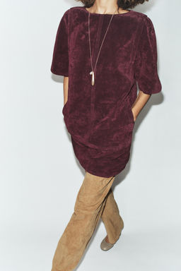 100% LEATHER SUEDE SHORT DRESS - Zara фото 7