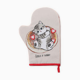 Варежка-прихватка Доляна Котик 20х28 см, 35% хл, 65% пэ, ватин 250 г/м2  фото 2