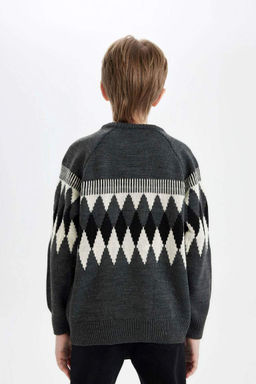 Трикотажный свитер с круглым вырезом для мальчика - Defacto фото 6