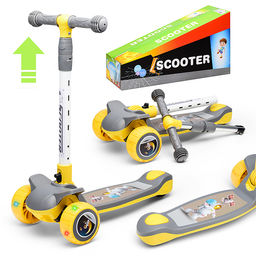 Самокат 3-х кол., желтый, PU, в коробке