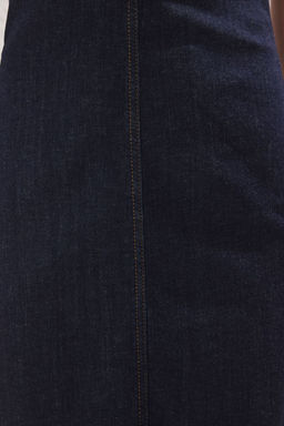 Koyu Mavi S?rt Dekolteli Y?rtmac Detayl? Midi Comfort/Esnek Denim Elbise TWOSS25EL00598 - Trendyolmilla фото 3