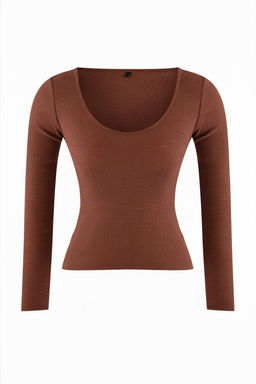 Kahverengi-Gri Melanj 2li Paket V Yaka Fitted/Vucuda Oturan Pamuklu Esnek Orme Bluz TWOAW24BZ00068