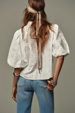 SHIRT WITH CUTWORK EMBROIDERY AND PUFF SLEEVES - Zara фото 6