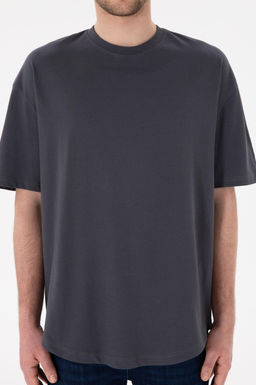 Erkek Long Fit Bisiklet Yaka Antrasit Basic Ti__rt Sepette S_rpriz _ndirim