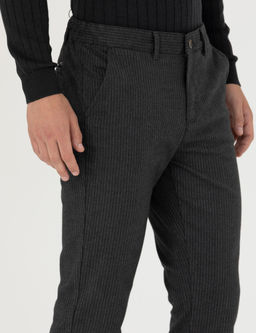 Antrasit Slim Fit _izgili Kanvas Pantolon