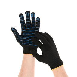 Цена за 10 шт. Перчатки садовые, хб, вязка 7 класс, 6 нитей, размер 10, с ПВХ точками, чёрные, Greengo