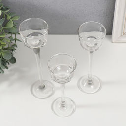 Набор подсвечников на 1 свечу «Прозрачность мыслей», 3 шт., стекло, h=15 см, 17.5 см, 20 см, прозрачный