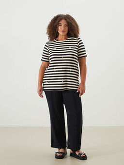 Bisiklet Yaka ?izgili Kad?n Bluz