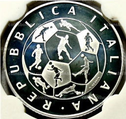 Монета 10 евро 2018 года Италия Чемпионат мира по футболу 2018, Россия (в слабе)