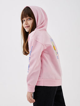 Kap??onlu Bask?l? Uzun Kollu K?z ?ocuk Sweatshirt - Waikiki фото 3