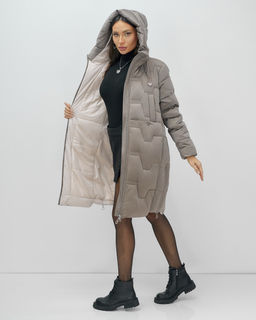 Пальто зимнее утепленное с капюшоном женское серого цвета 7638Sr - Visdeer фото 18
