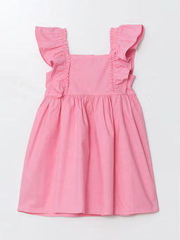 Kare Yaka Keten Kar???ml? K?z ?ocuk Elbise