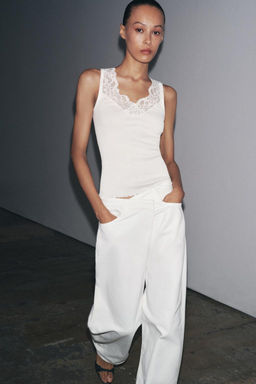 LACE RIBBED T-SHIRT