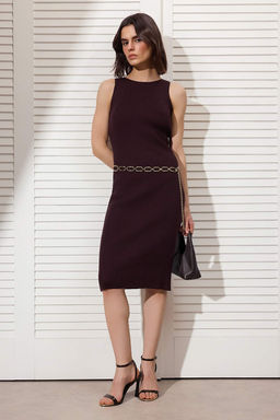Kahverengi Maxi Triko Astarl? ve Gogus Pedli Fitilli Elbise TWOSS26EL00166 - Trendyolmilla фото 2