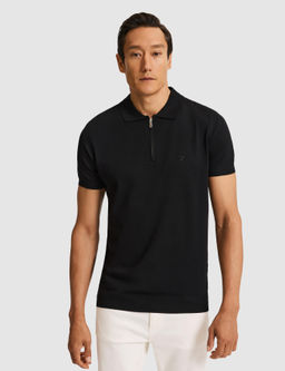 Siyah Slim Fit Fermuarl_ Polo Yaka Triko T-shirt
