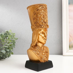 Бюст фигурка полистоун «Африканка в этническом кивере», золото, 25×10.5×8 см