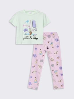 Bisiklet Yaka Bask?l? K?sa Kollu K?z ?ocuk Pijama Tak?m?