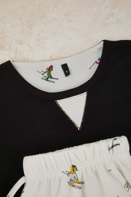 Siyah Regular Yumusak Waffle Orme Pijama Tak?m? TMNAW26PT00069 - Trendyolmilla фото 3