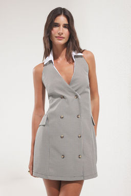 Trendyolmilla Cok Renkli Poplin Yaka Detayl? Mini Dokuma Ceket Elbise TWOSS25EL00318  фото 2