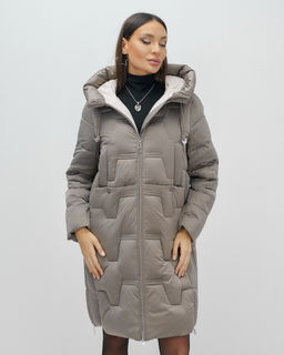Пальто зимнее утепленное с капюшоном женское серого цвета 7638Sr - Visdeer фото 8
