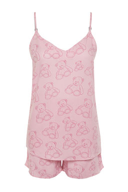 Trendyolmilla Pembe Ay?c?kl? Ip Ask?l? Viskon Sortlu Dokuma Pijama Tak?m? THMSS24PT00068