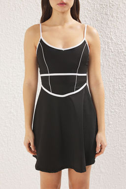 Siyah Beyaz Biye Detayl? 2 Katmanl? Ici Sortlu Tenis Orme Spor Elbise THMSS25EL00001 - Trendyolmilla фото 3