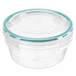 Контейнер для продуктов пластмассовый 0,5л, д13см, h7,5см, круглый, герметичный, ручки-клипса, прозрачный (Россия)