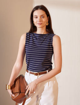 Топ в полоску с вырезом лодочка из премиального хлопка с эластаном