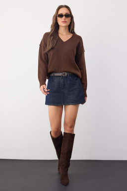 Wardrobe Essentials Kahverengi Yunlu Premium IplikBasic Genis Kal?p Triko Kazak | TWOAW26KZ00068 - Trendyolmilla фото 2