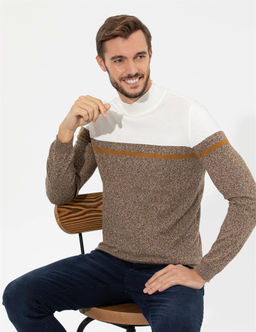 Kahverengi Slim Fit Bal_k__ Yaka Triko Kazak