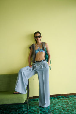 PANTAL?N WIDE LEG PLIEGUES ZW COLLECTION / Azul / Gris