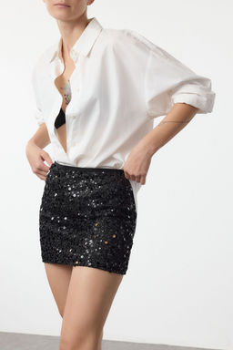 Trendyolmilla Siyah Payet Orme Mini Etek TEDAW25ET00016 фото 2