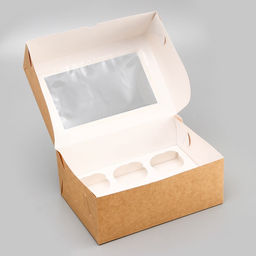 Коробка для 6 капкейков с окном, крафт, 25×17×10 см