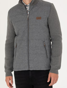 Gri Melanj Slim Fit Fermuarl_ Triko H_rka