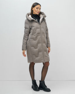 Пальто зимнее утепленное с капюшоном женское серого цвета 7638Sr - Visdeer фото 4