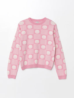 Bisiklet Yaka Desenli Uzun Kollu K?z ?ocuk Triko Kazak